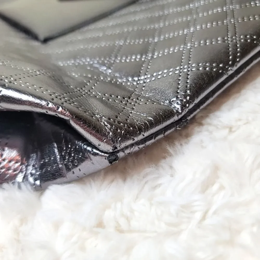 B&BW Large Quilted Metallic Silver Shopper Tote
